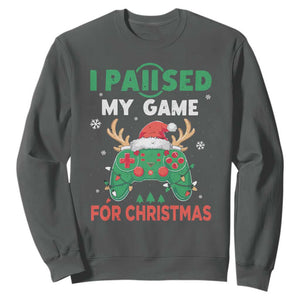 Funny Christmas Gamers Sweatshirt I Paused My Game For Christmas Santa Hat TS11 Dark Heather Print Your Wear