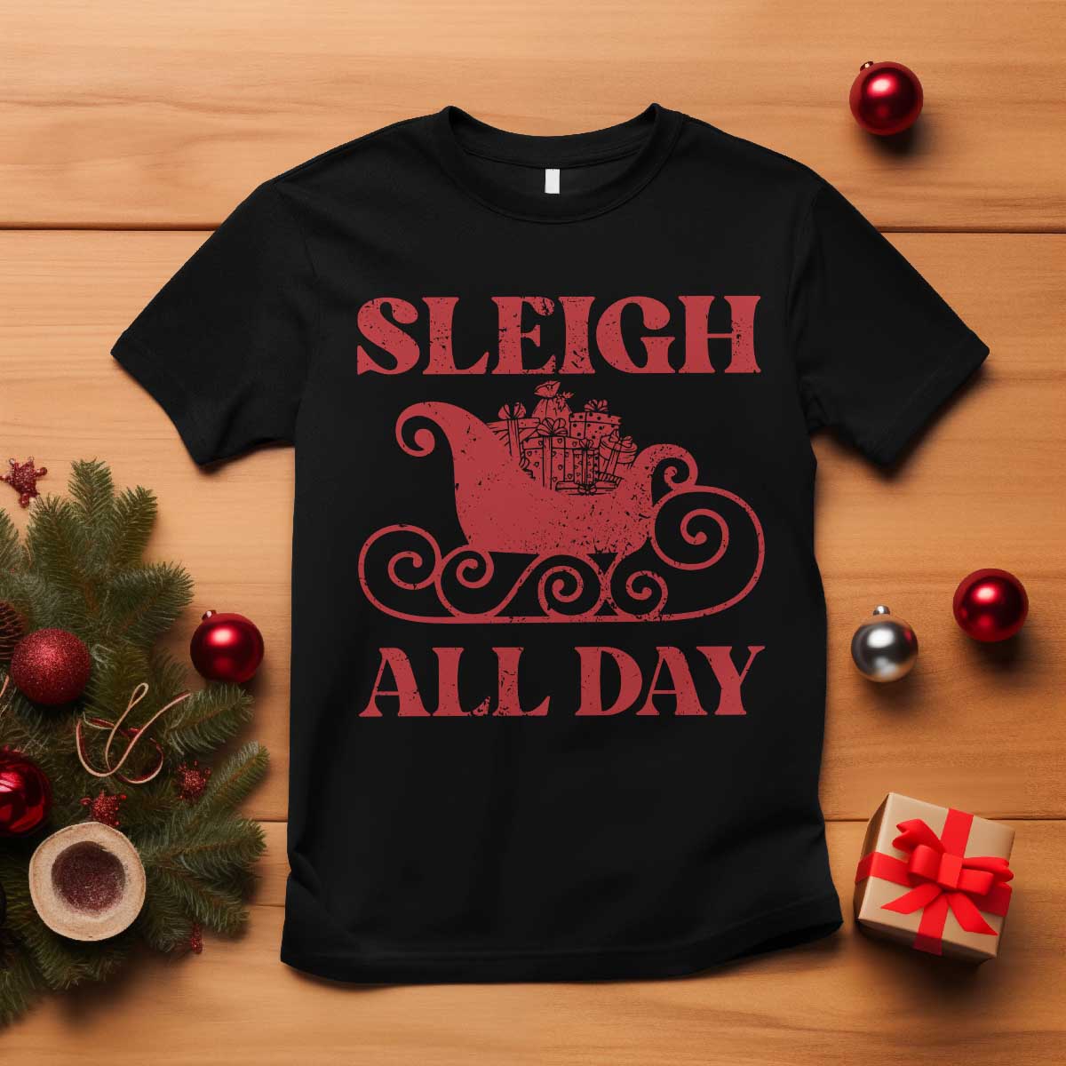 Funny Christmas T Shirt Sleigh All Day Xmas Santa's Sleigh TS11 Black Print Your Wear