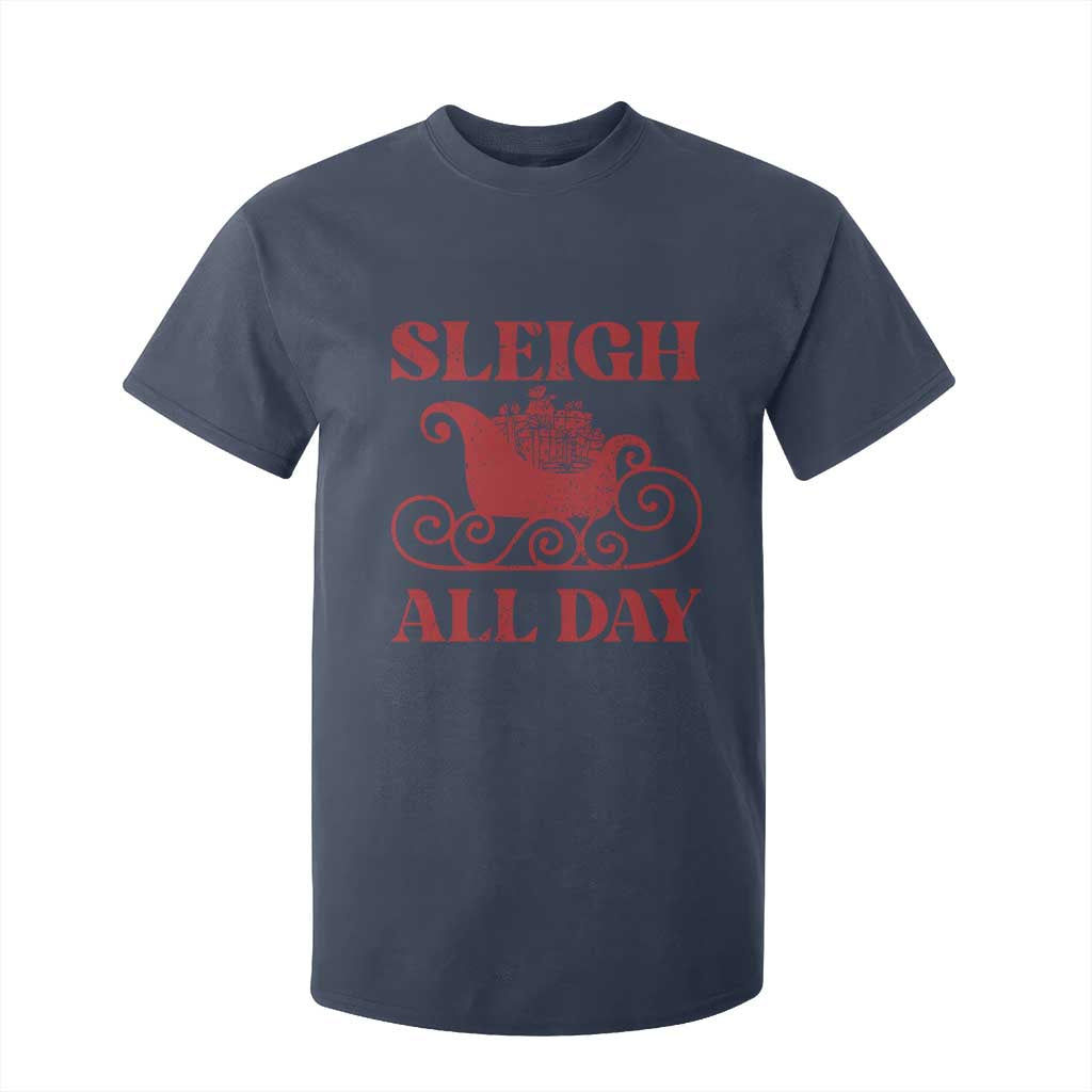 Funny Christmas T Shirt For Kid Sleigh All Day Xmas Santa's Sleigh TS11 Navy Print Your Wear