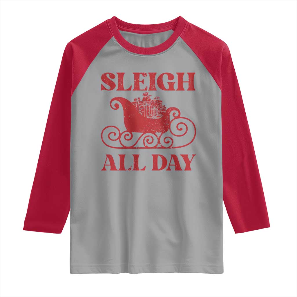 Funny Christmas Raglan Shirt Sleigh All Day Xmas Santa's Sleigh TS11 Sport Gray Red Print Your Wear