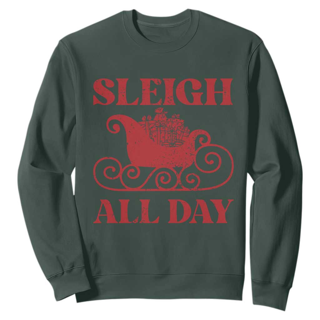 Funny Christmas Sweatshirt Sleigh All Day Xmas Santa's Sleigh TS11 Dark Forest Green Print Your Wear