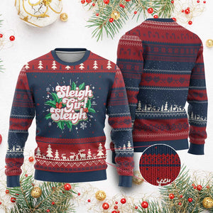 Sleigh Girl Sleigh Ugly Christmas Sweater Xmas Retro Groove Slay Girl Mistletoe TS11 Burgundy Print Your Wear