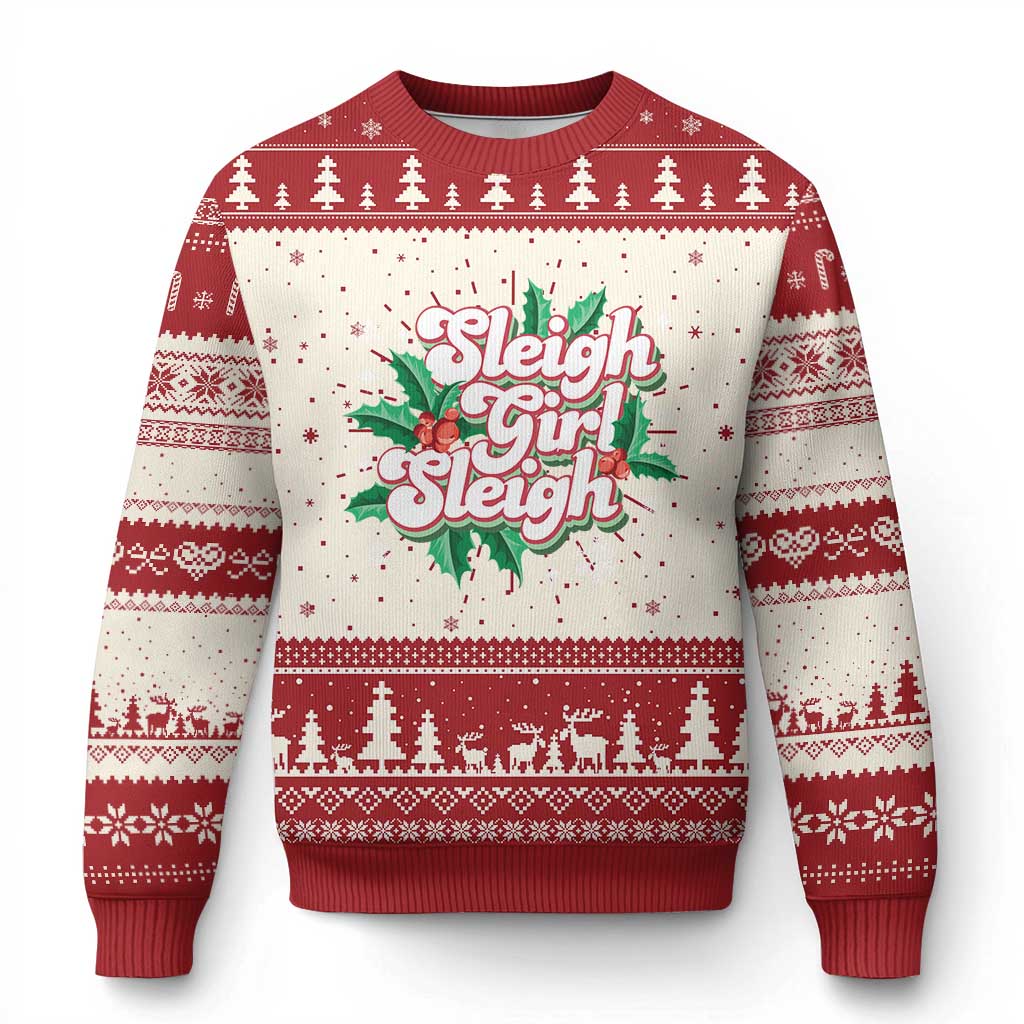 Sleigh Girl Sleigh Ugly Christmas Sweater Xmas Retro Groove Slay Girl Mistletoe TS11 Red Print Your Wear