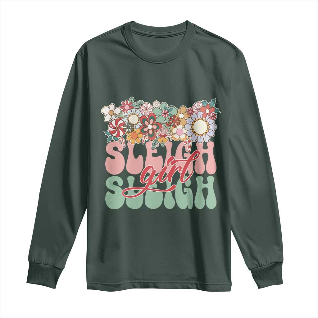 Sleigh Girl Sleigh Long Sleeve Shirt Christmas Retro Groove Slay Girl TS11 Dark Forest Green Print Your Wear