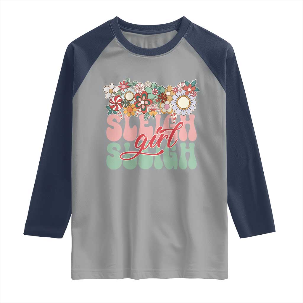 Sleigh Girl Sleigh Raglan Shirt Christmas Retro Groove Slay Girl TS11 Sport Gray Navy Print Your Wear