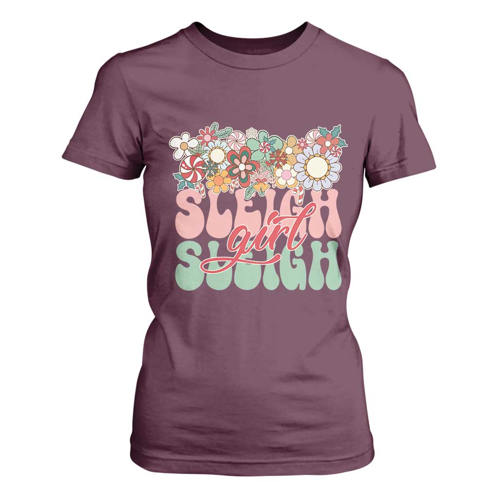 Sleigh Girl Sleigh T Shirt For Women Christmas Retro Groove Slay Girl TS11 Maroon Print Your Wear