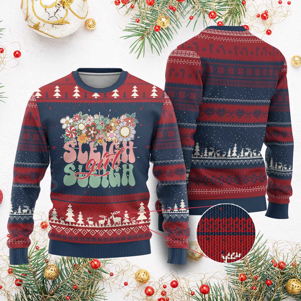 Sleigh Girl Sleigh Ugly Christmas Sweater Xmas Retro Groove Slay Girl TS11 Burgundy Print Your Wear