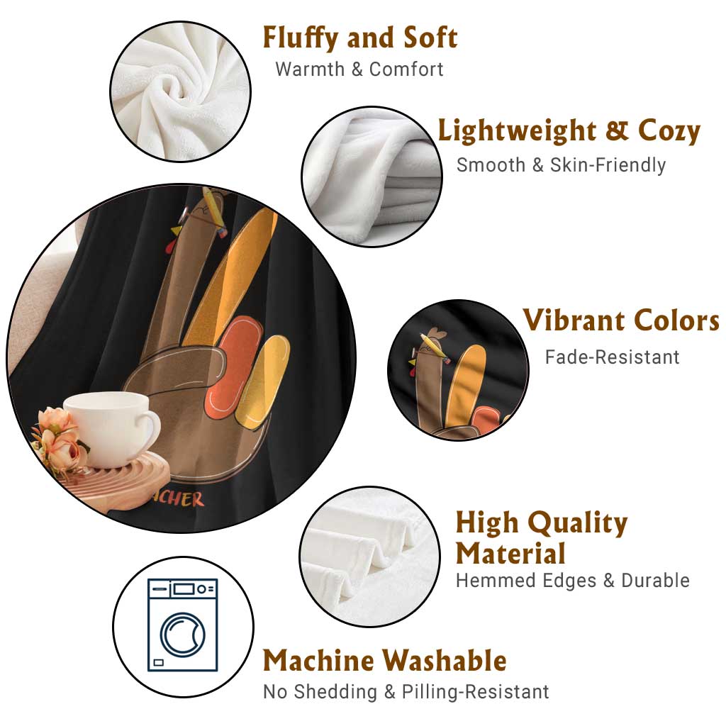 Funny Thanksgiving Teacher Throw Blanket Thankful Teacher Turkey Pencil TS11 Print Your Wear