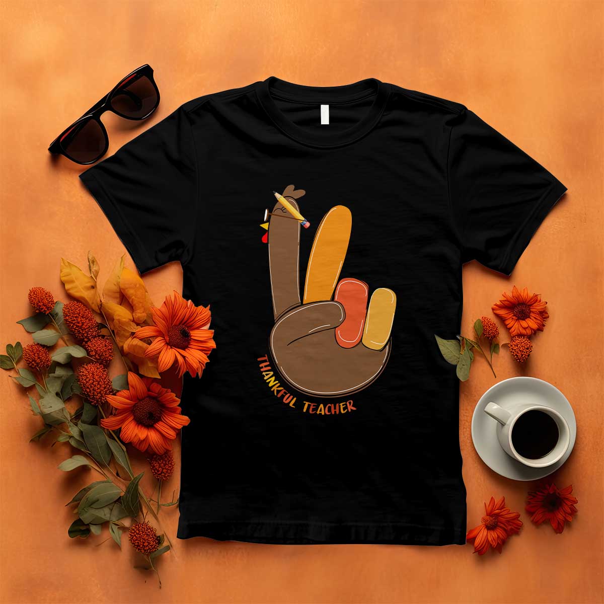Funny Thanksgiving Teacher T Shirt Thankful Teacher Turkey Pencil TS11 Black Print Your Wear
