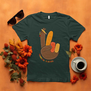 Funny Thanksgiving Teacher T Shirt Thankful Teacher Turkey Pencil TS11 Dark Forest Green Print Your Wear