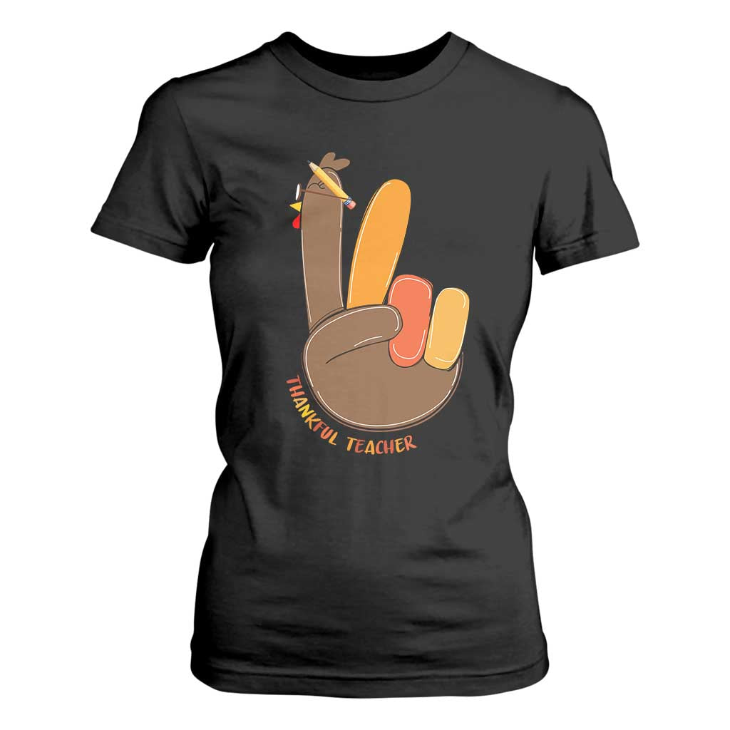 Funny Thanksgiving Teacher T Shirt For Women Thankful Teacher Turkey Pencil TS11 Black Print Your Wear