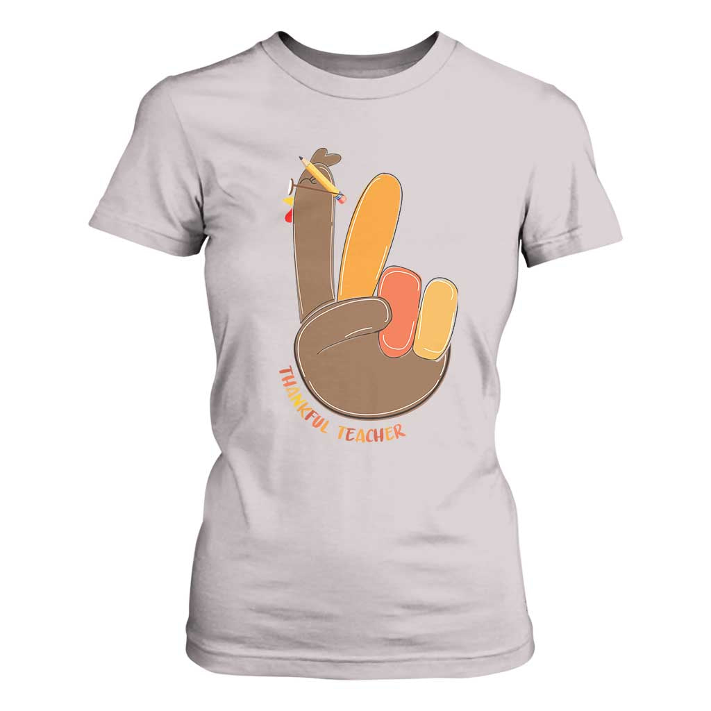 Funny Thanksgiving Teacher T Shirt For Women Thankful Teacher Turkey Pencil TS11 Ice Gray Print Your Wear