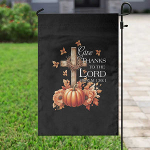 Thanksgiving Christ Garden Flag Give Thanks To The Lord Psalm 136:1 Pumpkin Cross TS11 Print Your Wear