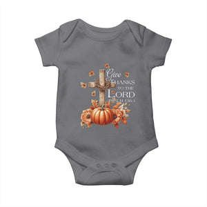 Thanksgiving Christ Baby Onesie Give Thanks To The Lord Psalm 136:1 Pumpkin Cross TS11 Charcoal Print Your Wear