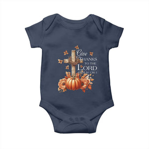 Thanksgiving Christ Baby Onesie Give Thanks To The Lord Psalm 136:1 Pumpkin Cross TS11 Navy Print Your Wear