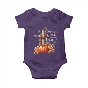 Thanksgiving Christ Baby Onesie Give Thanks To The Lord Psalm 136:1 Pumpkin Cross TS11 Purple Print Your Wear