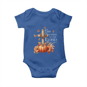 Thanksgiving Christ Baby Onesie Give Thanks To The Lord Psalm 136:1 Pumpkin Cross TS11 Royal Blue Print Your Wear