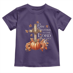 Thanksgiving Christ Baby Shirt Give Thanks To The Lord Psalm 136:1 Pumpkin Cross TS11 Purple Print Your Wear
