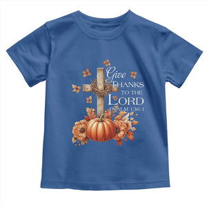 Thanksgiving Christ Baby Shirt Give Thanks To The Lord Psalm 136:1 Pumpkin Cross TS11 Royal Blue Print Your Wear