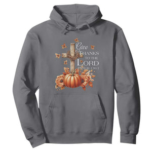 Thanksgiving Christ Hoodie Give Thanks To The Lord Psalm 136:1 Pumpkin Cross TS11 Charcoal Print Your Wear