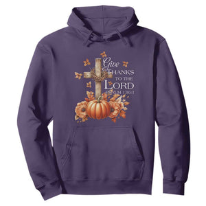 Thanksgiving Christ Hoodie Give Thanks To The Lord Psalm 136:1 Pumpkin Cross TS11 Purple Print Your Wear