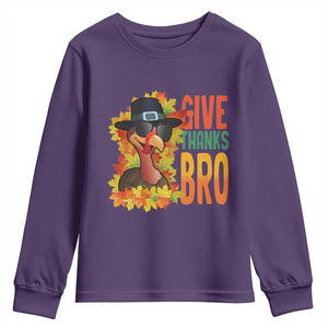Funny Thanksgiving Turkey Youth Sweatshirt Give Thanks Bro Fall Season TS11 Purple Print Your Wear