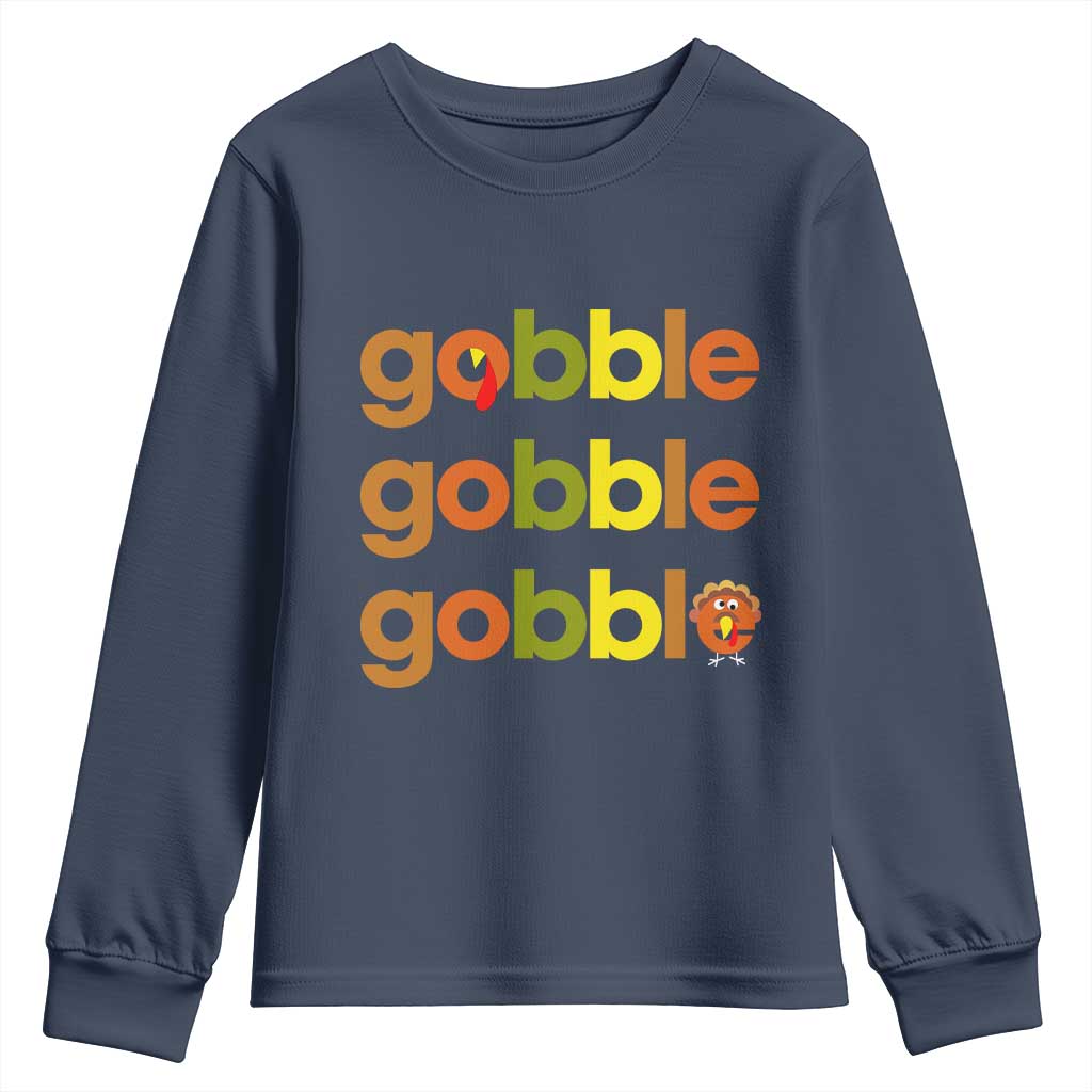Funny Thanksgiving Turkey Gobble Youth Sweatshirt Fall Season TS11 Navy Print Your Wear