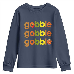 Funny Thanksgiving Turkey Gobble Youth Sweatshirt Fall Season TS11 Navy Print Your Wear