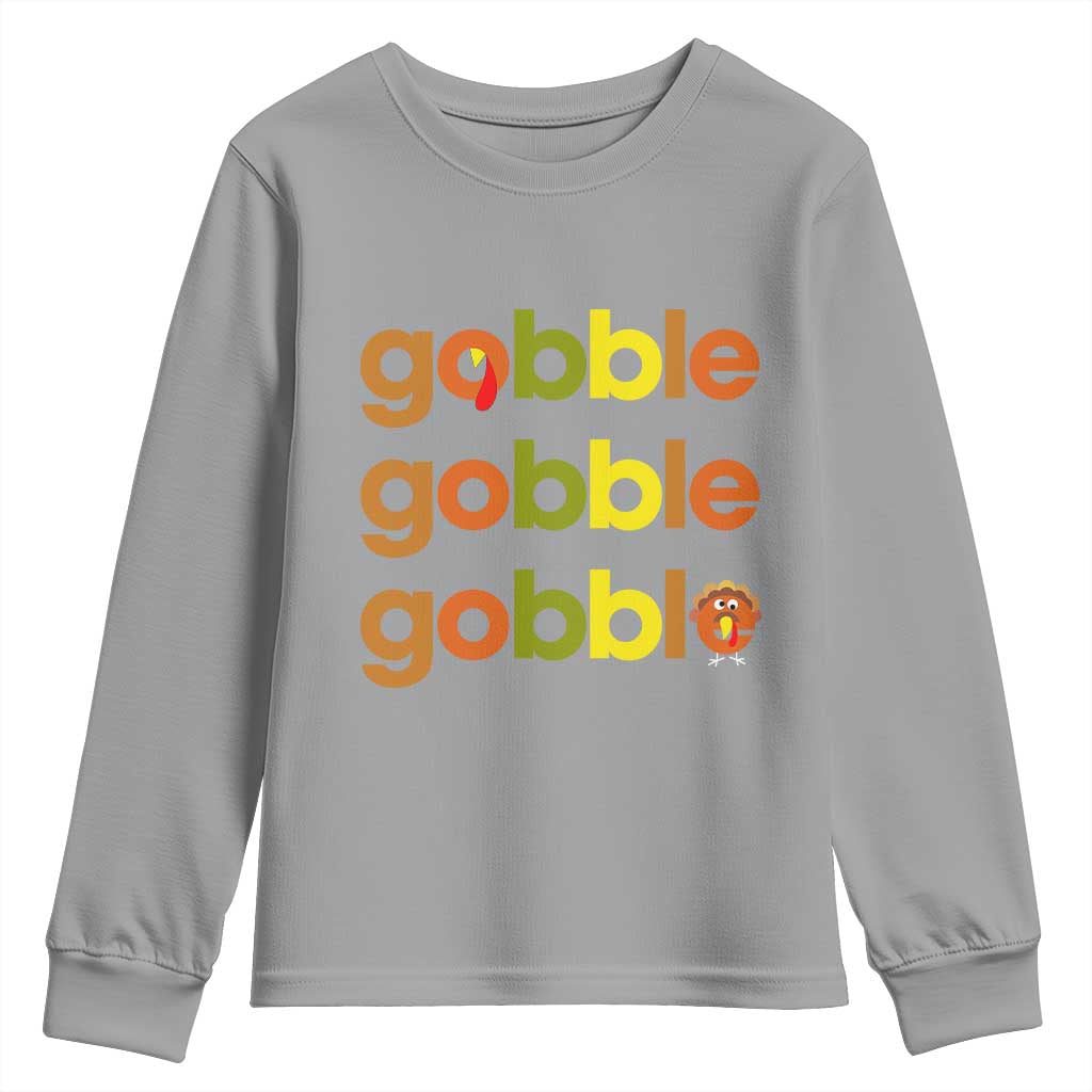 Funny Thanksgiving Turkey Gobble Youth Sweatshirt Fall Season TS11 Sport Gray Print Your Wear