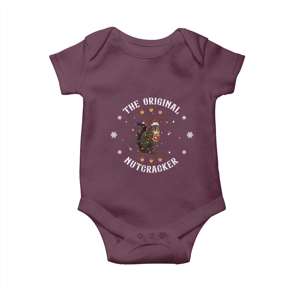 Funny Christmas Squirrel Baby Onesie The Original Nutcracker Snowflake Xmas Neon Light TS11 Maroon Print Your Wear