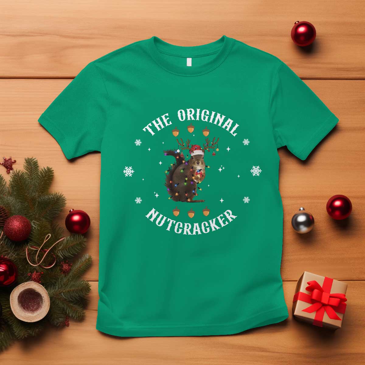 Funny Christmas Squirrel T Shirt The Original Nutcracker Snowflake Xmas Neon Light TS11 Irish Green Print Your Wear