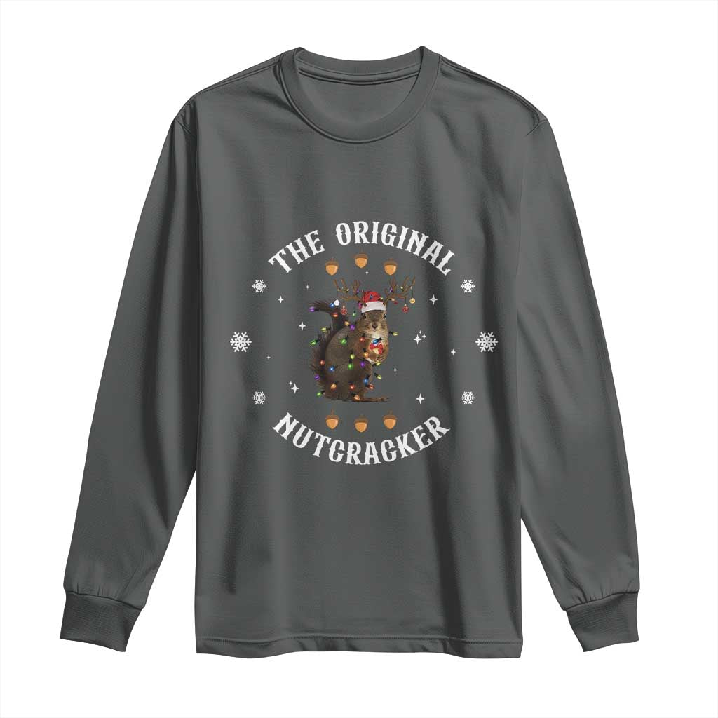 Funny Christmas Squirrel Long Sleeve Shirt The Original Nutcracker Snowflake Xmas Neon Light TS11 Dark Heather Print Your Wear