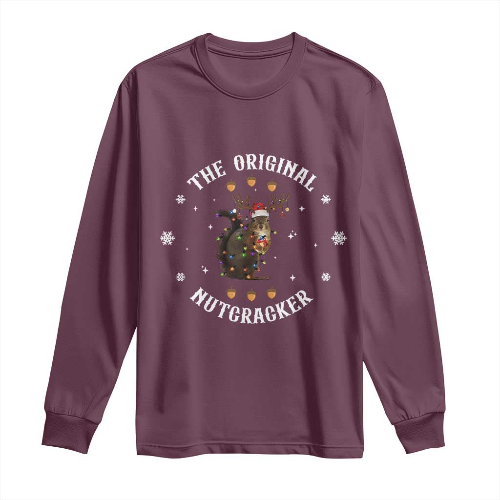 Funny Christmas Squirrel Long Sleeve Shirt The Original Nutcracker Snowflake Xmas Neon Light TS11 Maroon Print Your Wear