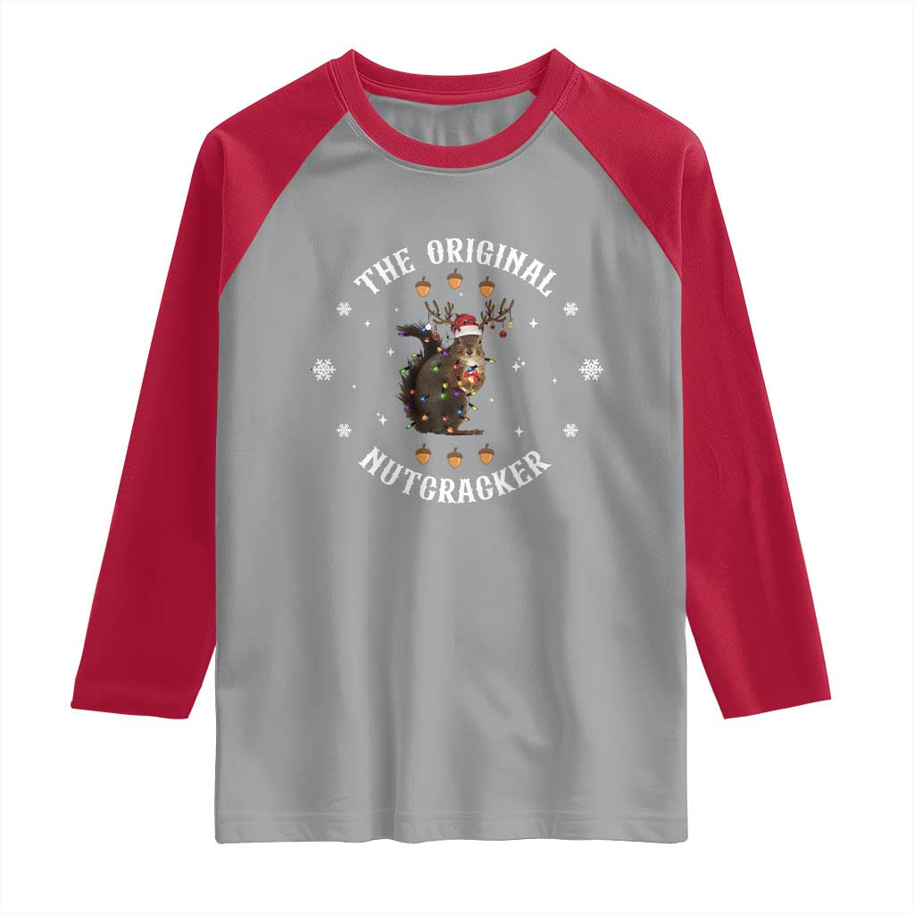 Funny Christmas Squirrel Raglan Shirt The Original Nutcracker Snowflake Xmas Neon Light TS11 Sport Gray Red Print Your Wear
