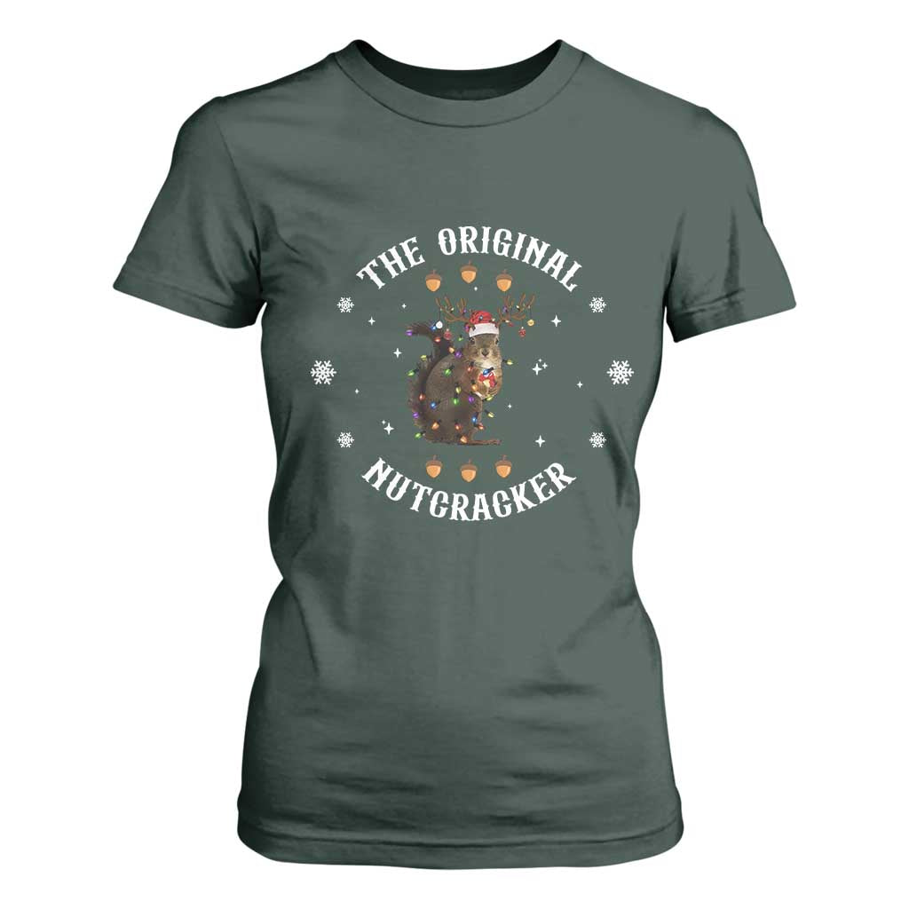 Funny Christmas Squirrel T Shirt For Women The Original Nutcracker Snowflake Xmas Neon Light TS11 Dark Forest Green Print Your Wear