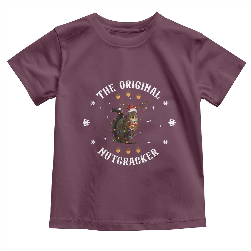 Funny Christmas Squirrel Toddler T Shirt The Original Nutcracker Snowflake Xmas Neon Light TS11 Maroon Print Your Wear