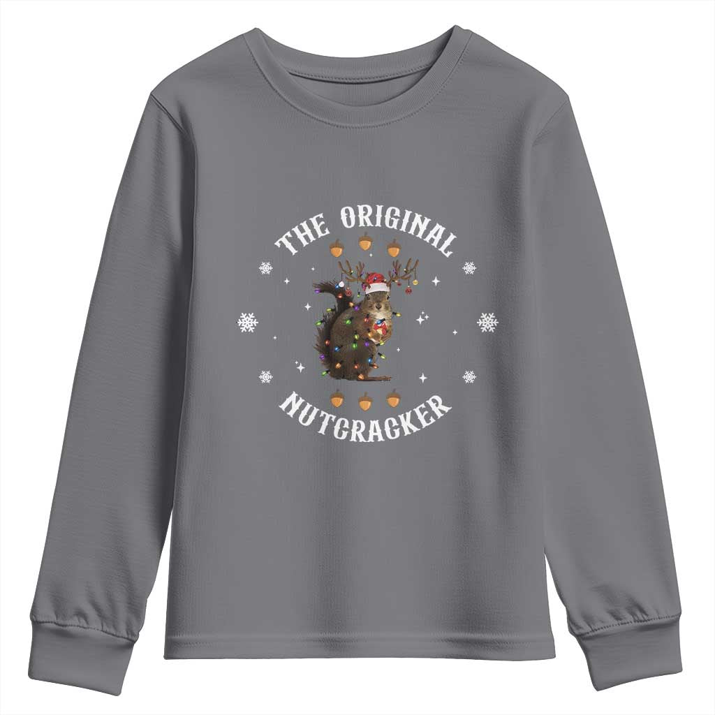 Funny Christmas Squirrel Youth Sweatshirt The Original Nutcracker Snowflake Xmas Neon Light TS11 Charcoal Print Your Wear