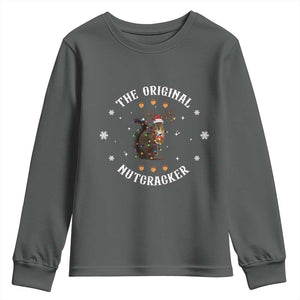 Funny Christmas Squirrel Youth Sweatshirt The Original Nutcracker Snowflake Xmas Neon Light TS11 Dark Heather Print Your Wear