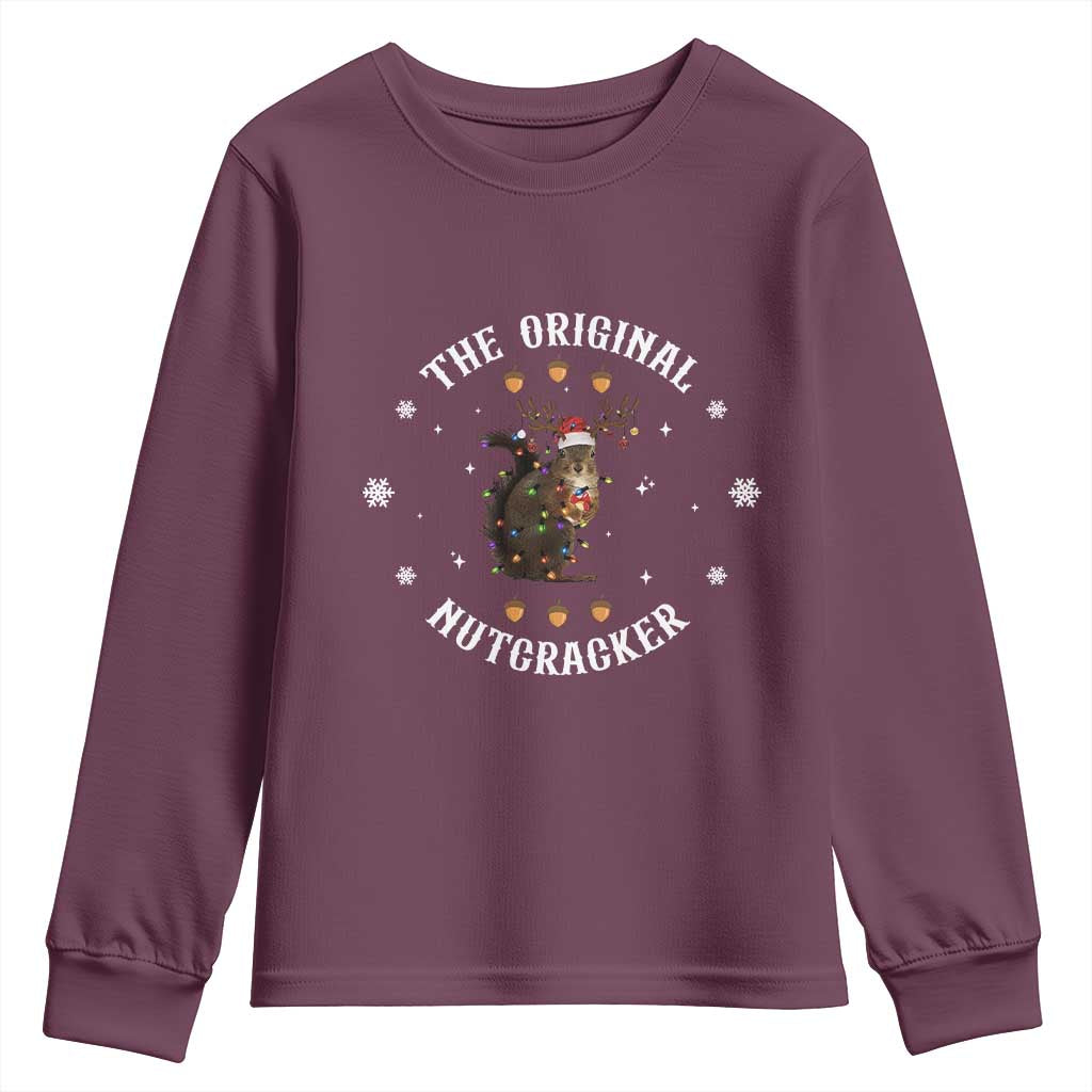 Funny Christmas Squirrel Youth Sweatshirt The Original Nutcracker Snowflake Xmas Neon Light TS11 Maroon Print Your Wear