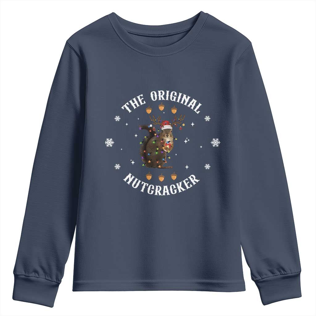 Funny Christmas Squirrel Youth Sweatshirt The Original Nutcracker Snowflake Xmas Neon Light TS11 Navy Print Your Wear
