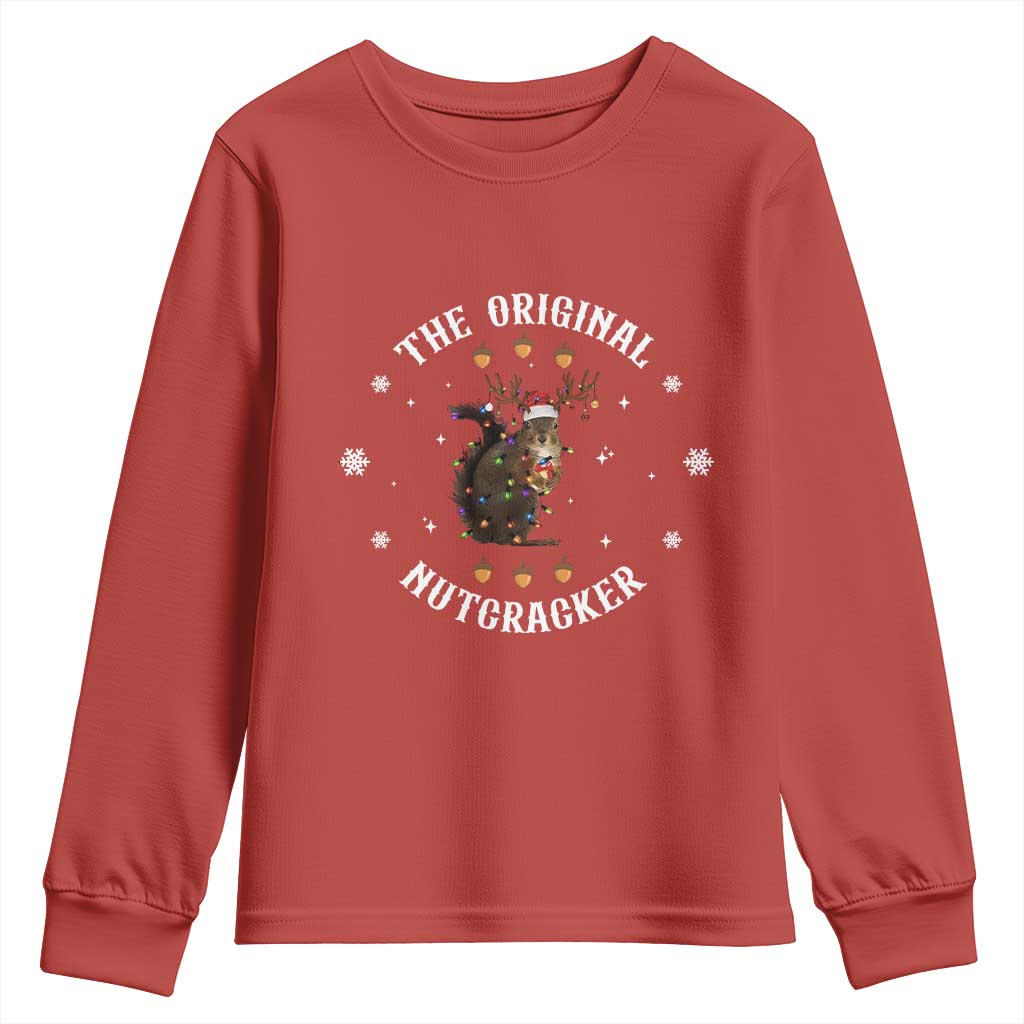 Funny Christmas Squirrel Youth Sweatshirt The Original Nutcracker Snowflake Xmas Neon Light TS11 Red Print Your Wear
