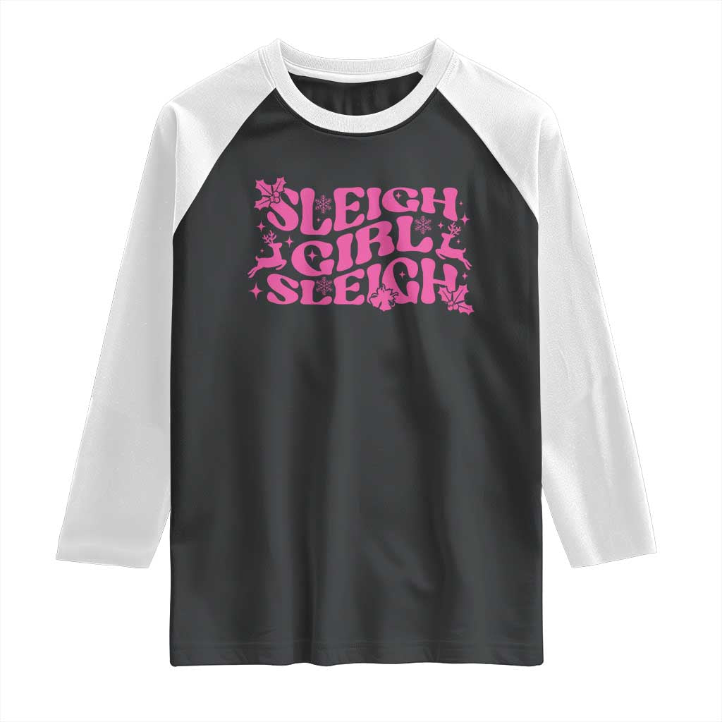 Funny Pink Christmas Raglan Shirt Sleigh Girl Sleigh Reindeer TS11 Black White Print Your Wear