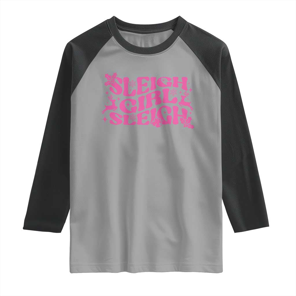 Funny Pink Christmas Raglan Shirt Sleigh Girl Sleigh Reindeer TS11 Sport Gray Black Print Your Wear
