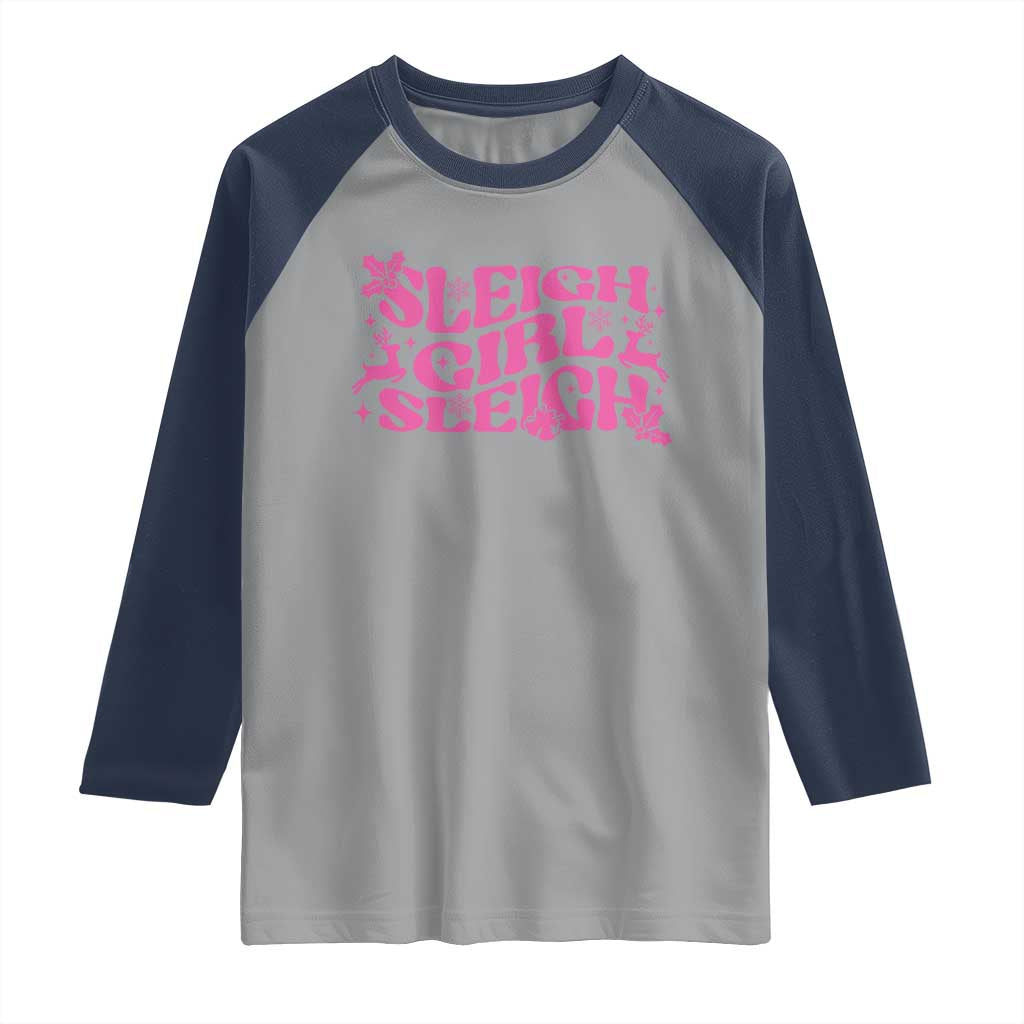 Funny Pink Christmas Raglan Shirt Sleigh Girl Sleigh Reindeer TS11 Sport Gray Navy Print Your Wear