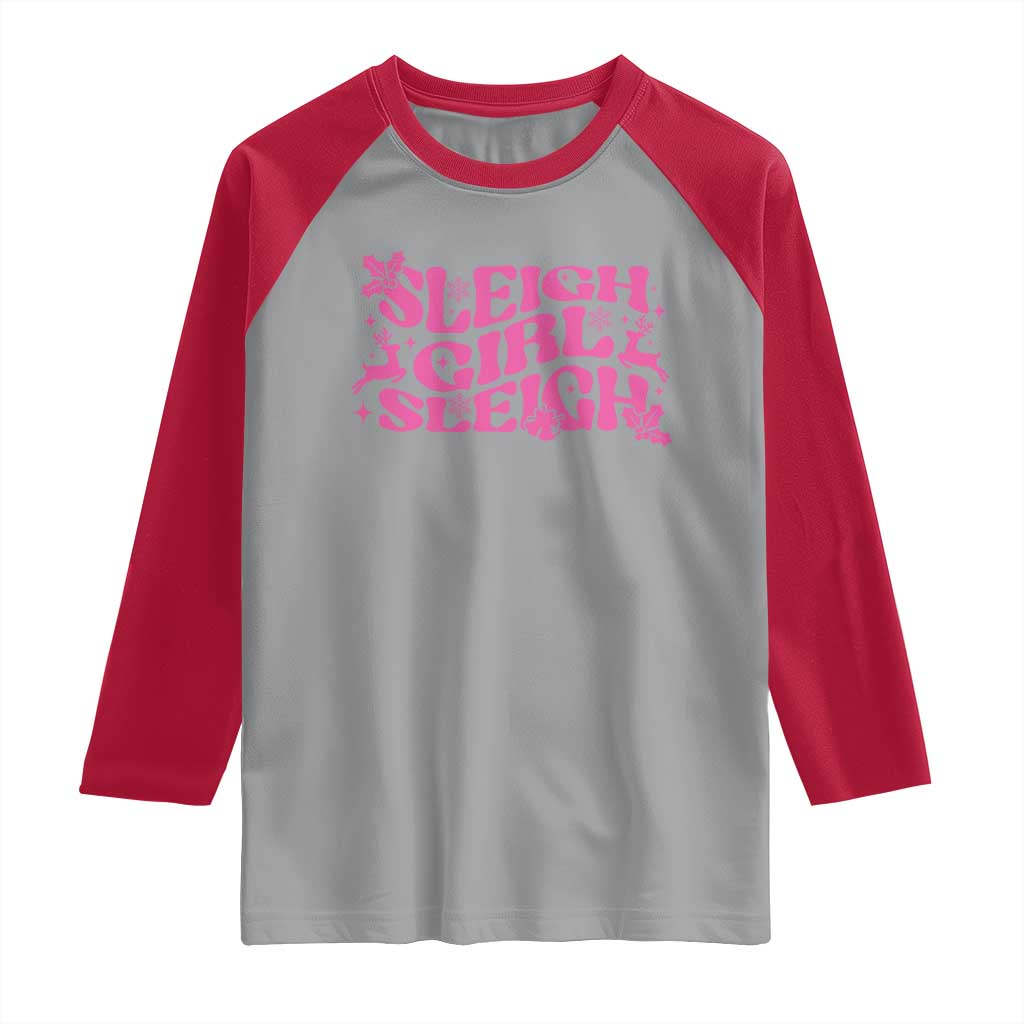 Funny Pink Christmas Raglan Shirt Sleigh Girl Sleigh Reindeer TS11 Sport Gray Red Print Your Wear
