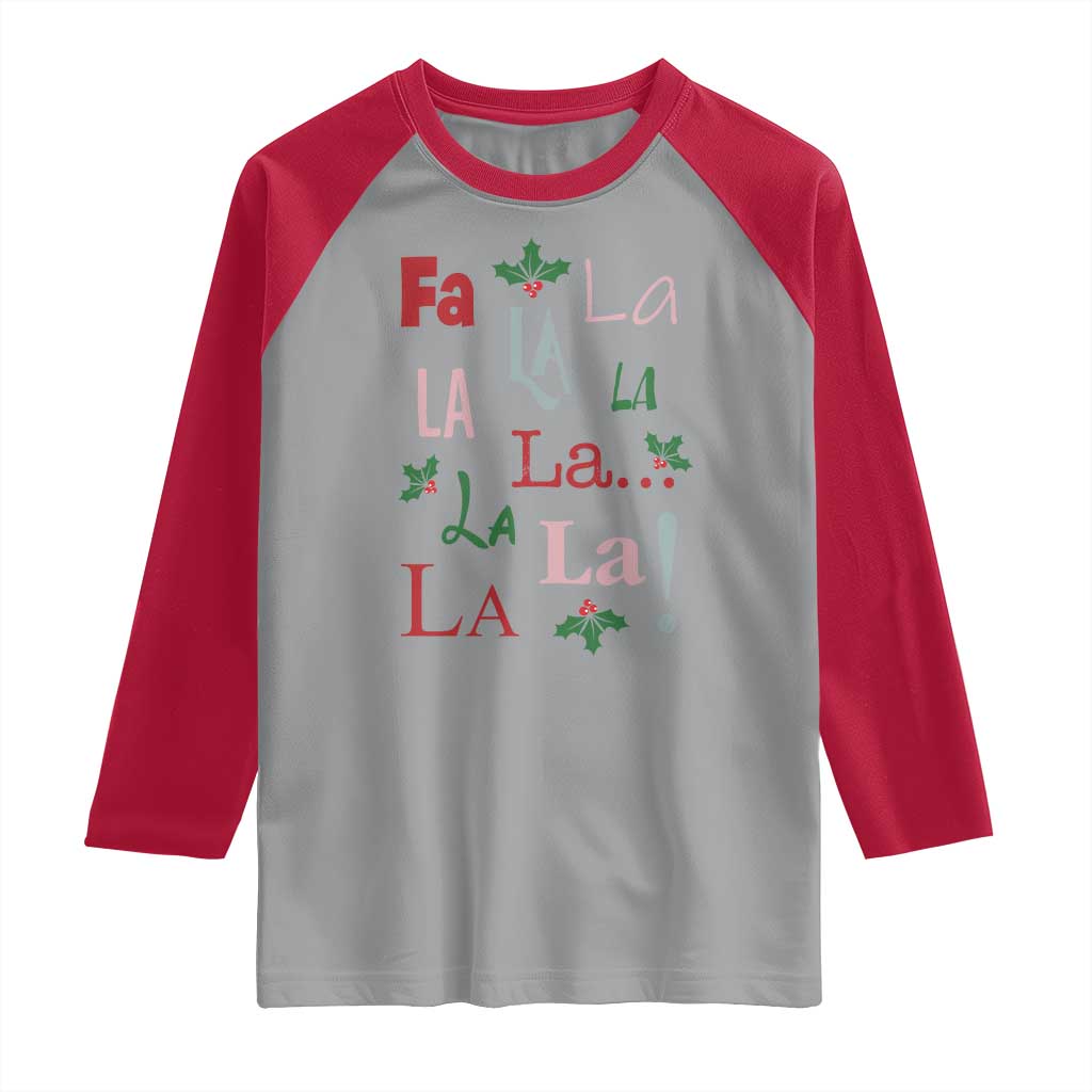 Funny Fa La La 8 Christmas Carol Song Raglan Shirt Holiday Mistletoe TS11 Sport Gray Red Print Your Wear