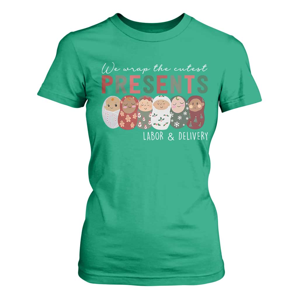 Funny Christmas Labor And Delivery Nurse T Shirt For Women We Wrap The Cutest Presents L&D Nurse TS11 Irish Green Print Your Wear