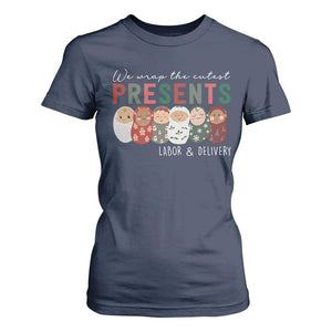 Funny Christmas Labor And Delivery Nurse T Shirt For Women We Wrap The Cutest Presents L&D Nurse TS11 Navy Print Your Wear