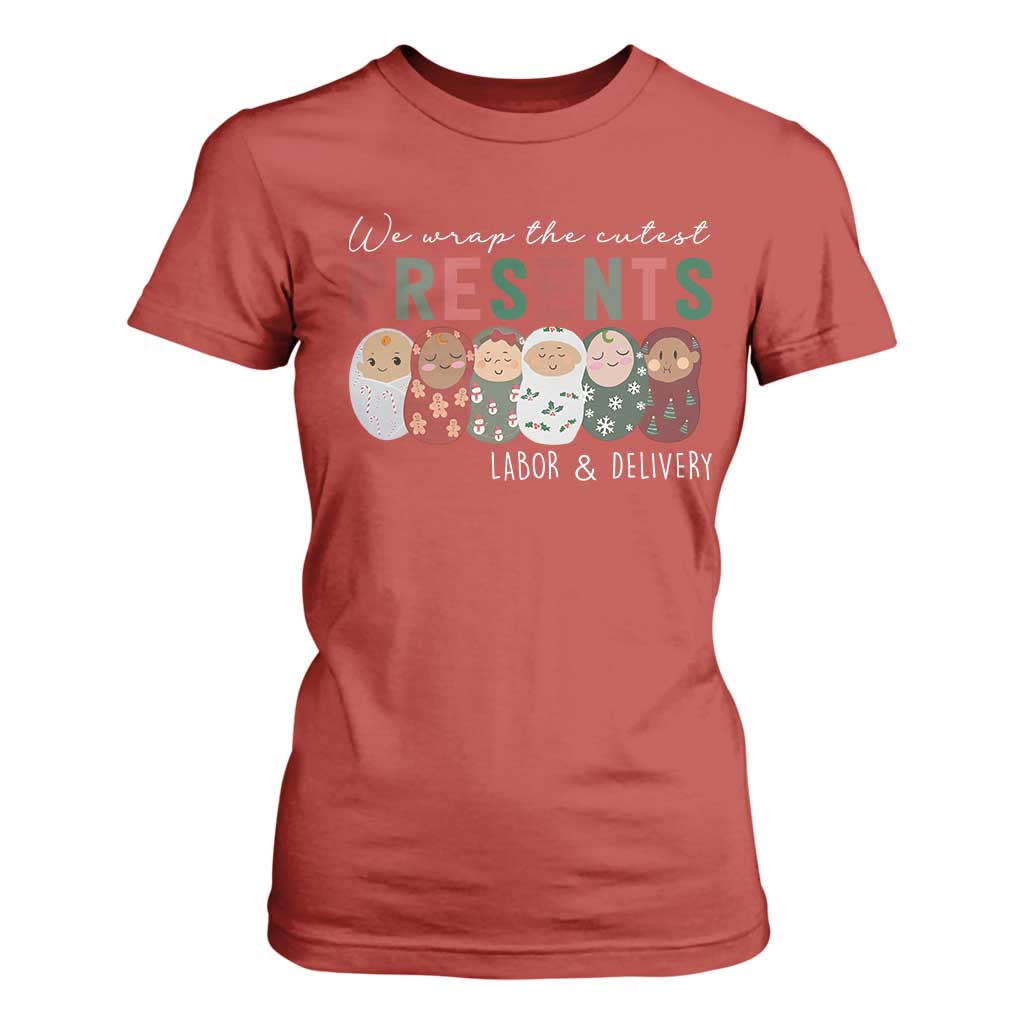 Funny Christmas Labor And Delivery Nurse T Shirt For Women We Wrap The Cutest Presents L&D Nurse TS11 Red Print Your Wear