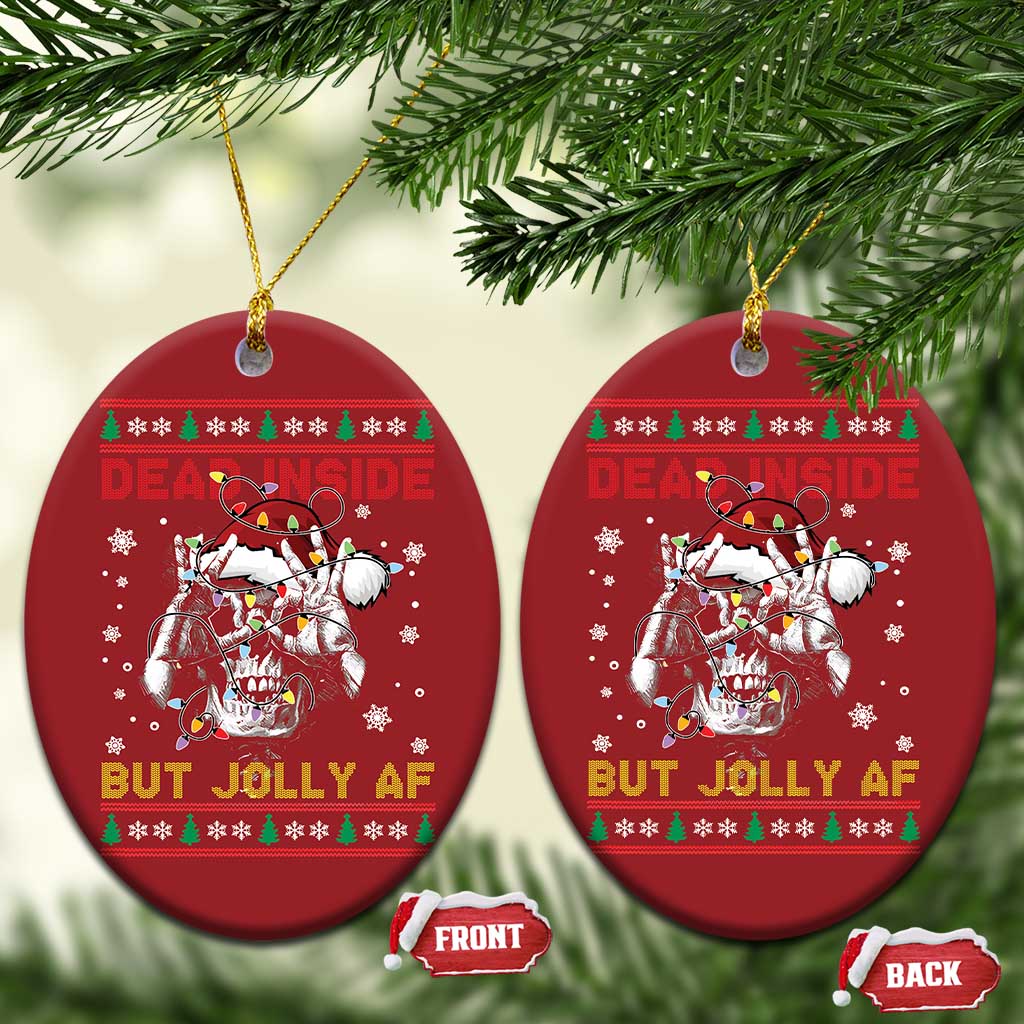 Funny Xmas Skeleton Christmas Ornament Dead Inside But Jolly AF Santa Hat TS11 Oval Red Print Your Wear
